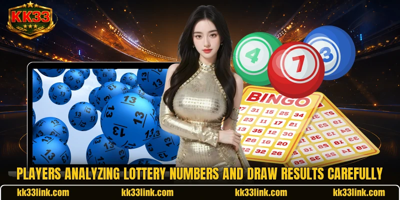 Players analyzing lottery numbers and draw results carefully
